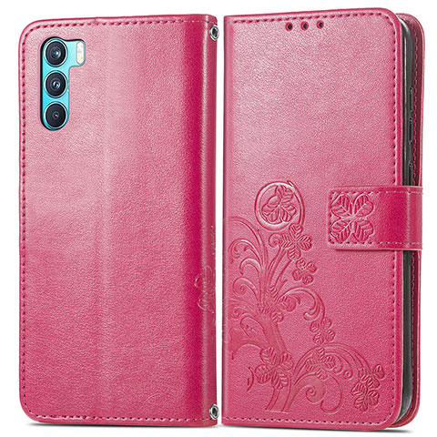 Custodia Portafoglio In Pelle Fiori Cover con Supporto per Oppo K9 Pro 5G Rosso