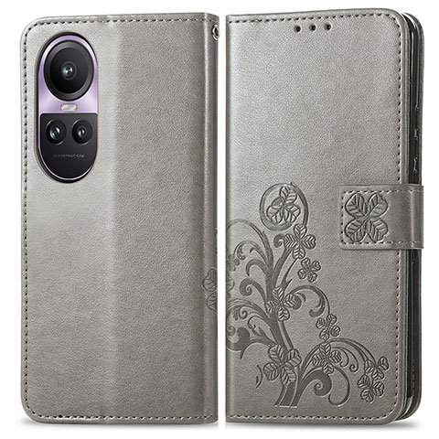 Custodia Portafoglio In Pelle Fiori Cover con Supporto per Oppo Reno10 5G Grigio