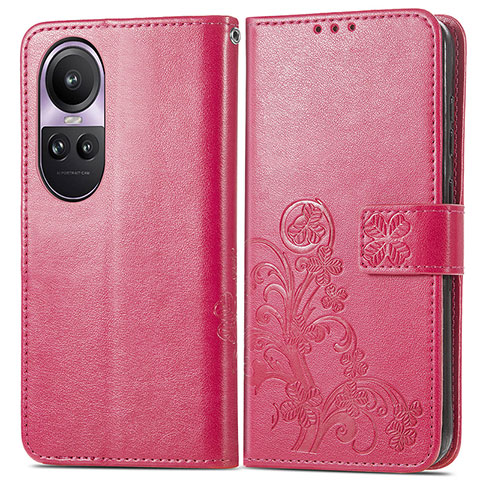 Custodia Portafoglio In Pelle Fiori Cover con Supporto per Oppo Reno10 Pro 5G Rosa Caldo