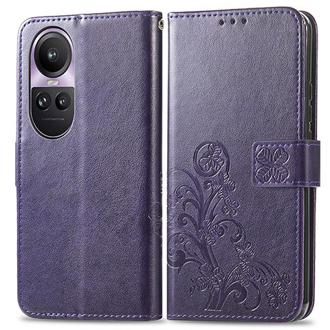 Custodia Portafoglio In Pelle Fiori Cover con Supporto per Oppo Reno10 Pro 5G Viola