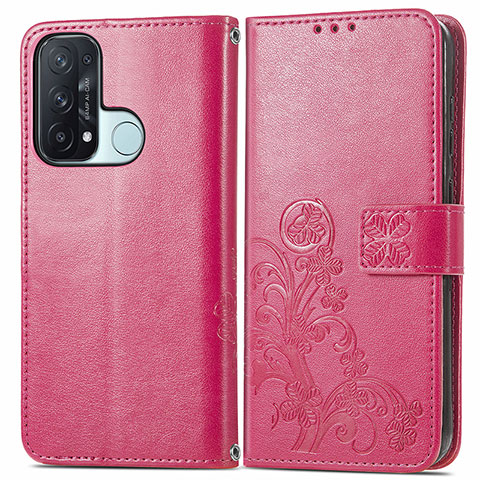 Custodia Portafoglio In Pelle Fiori Cover con Supporto per Oppo Reno5 A Rosso