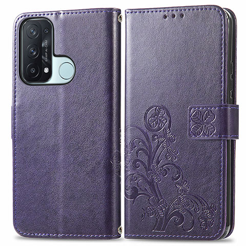 Custodia Portafoglio In Pelle Fiori Cover con Supporto per Oppo Reno5 A Viola