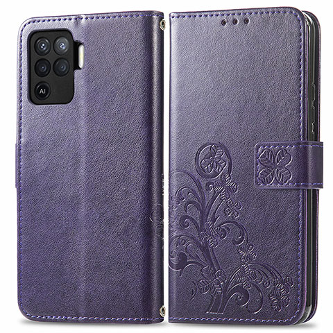 Custodia Portafoglio In Pelle Fiori Cover con Supporto per Oppo Reno5 F Viola