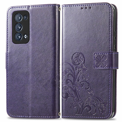 Custodia Portafoglio In Pelle Fiori Cover con Supporto per Oppo Reno6 Pro 5G Viola