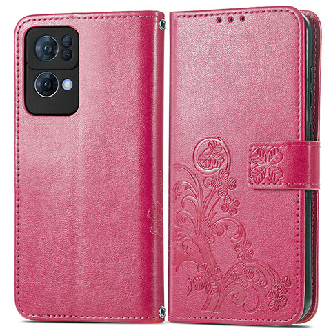 Custodia Portafoglio In Pelle Fiori Cover con Supporto per Oppo Reno7 Pro 5G Rosso