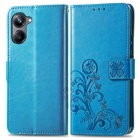 Custodia Portafoglio In Pelle Fiori Cover con Supporto per Realme 10 Pro 5G Blu