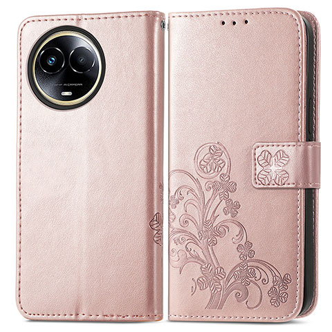 Custodia Portafoglio In Pelle Fiori Cover con Supporto per Realme 11 5G Oro Rosa