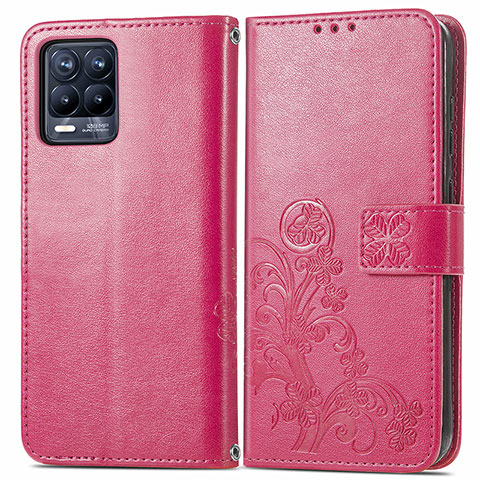 Custodia Portafoglio In Pelle Fiori Cover con Supporto per Realme 8 4G Rosa Caldo