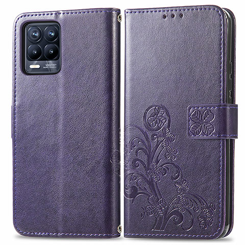 Custodia Portafoglio In Pelle Fiori Cover con Supporto per Realme 8 4G Viola