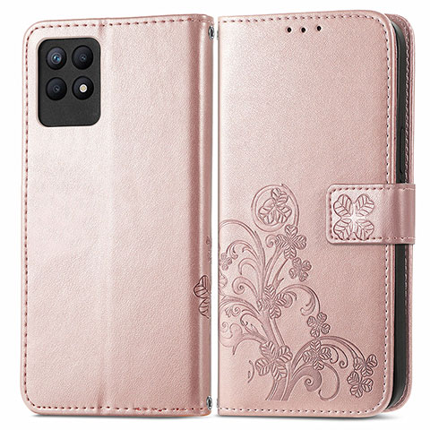 Custodia Portafoglio In Pelle Fiori Cover con Supporto per Realme 8i Oro Rosa