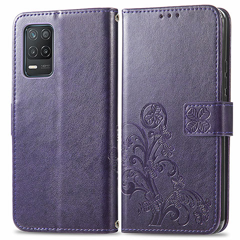 Custodia Portafoglio In Pelle Fiori Cover con Supporto per Realme 8s 5G Viola