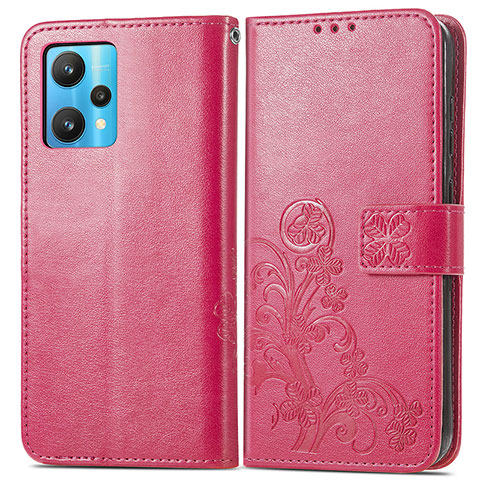 Custodia Portafoglio In Pelle Fiori Cover con Supporto per Realme 9 4G Rosa Caldo