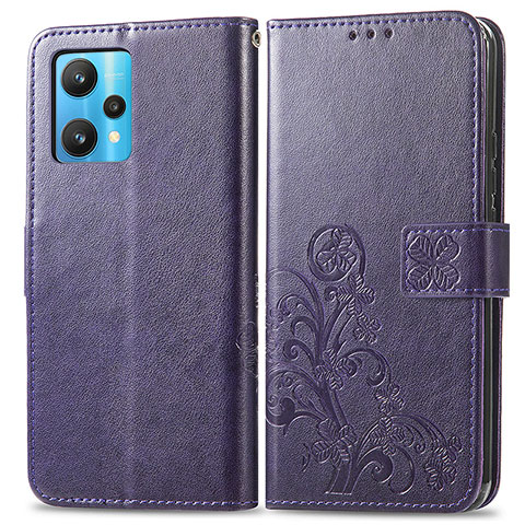 Custodia Portafoglio In Pelle Fiori Cover con Supporto per Realme 9 4G Viola