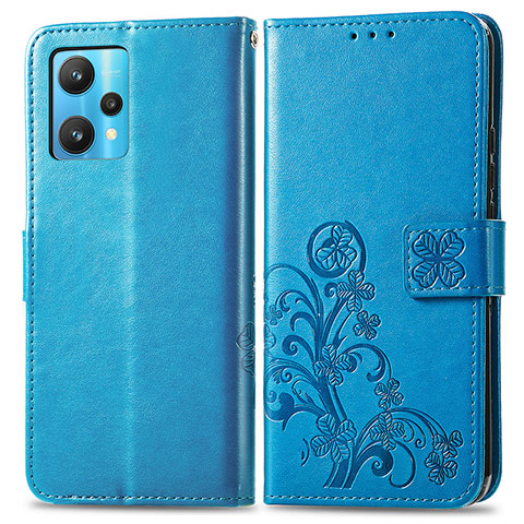 Custodia Portafoglio In Pelle Fiori Cover con Supporto per Realme 9 5G Blu