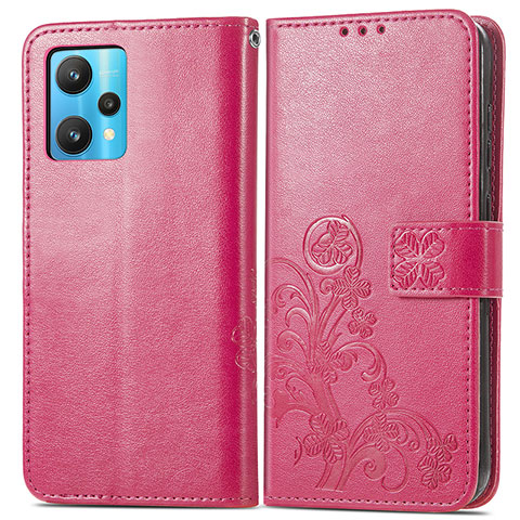 Custodia Portafoglio In Pelle Fiori Cover con Supporto per Realme 9 5G Rosa Caldo