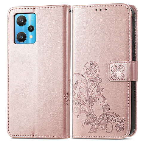 Custodia Portafoglio In Pelle Fiori Cover con Supporto per Realme 9 Pro+ Plus 5G Oro Rosa