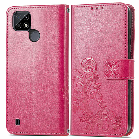 Custodia Portafoglio In Pelle Fiori Cover con Supporto per Realme C25Y India Rosa Caldo