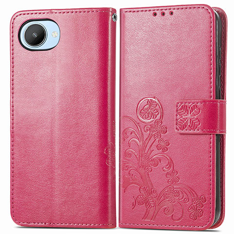 Custodia Portafoglio In Pelle Fiori Cover con Supporto per Realme C30 Rosa Caldo