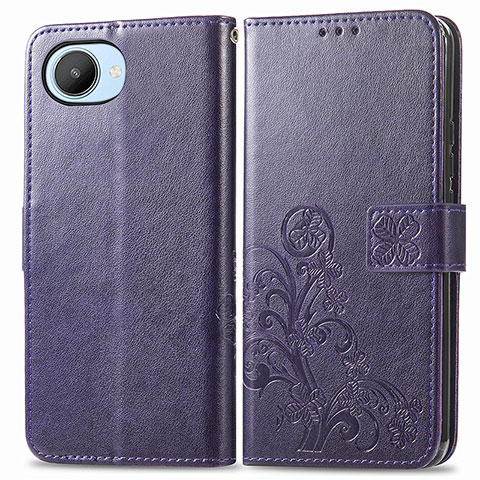 Custodia Portafoglio In Pelle Fiori Cover con Supporto per Realme C30s Viola