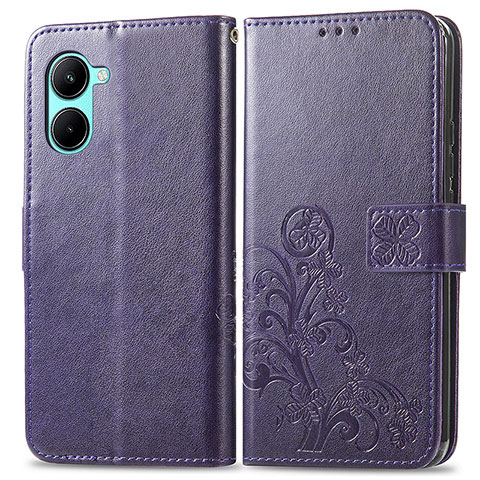 Custodia Portafoglio In Pelle Fiori Cover con Supporto per Realme C33 (2023) Viola