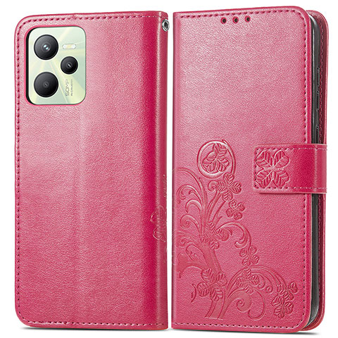 Custodia Portafoglio In Pelle Fiori Cover con Supporto per Realme C35 Rosa Caldo