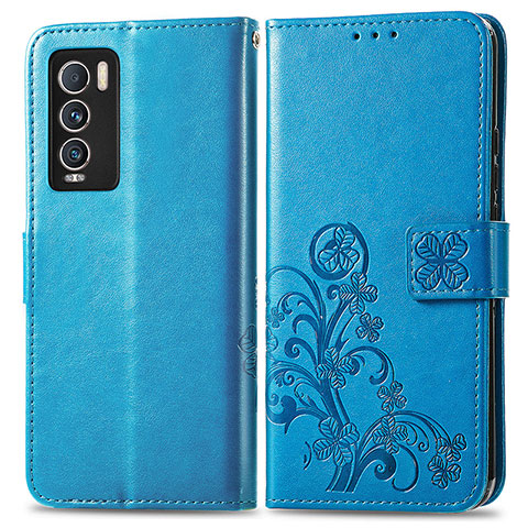 Custodia Portafoglio In Pelle Fiori Cover con Supporto per Realme GT Master Explorer 5G Blu