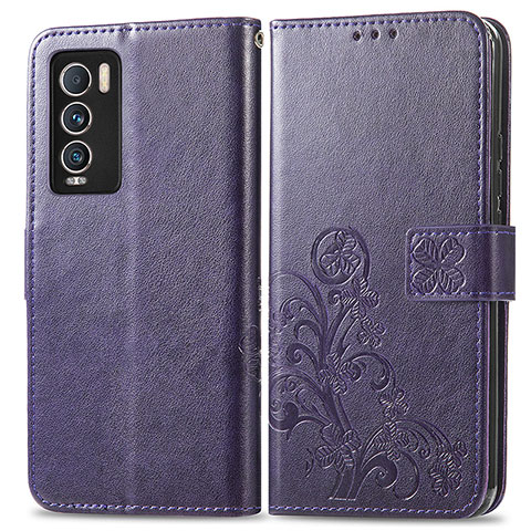 Custodia Portafoglio In Pelle Fiori Cover con Supporto per Realme GT Master Explorer 5G Viola