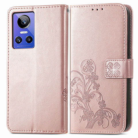 Custodia Portafoglio In Pelle Fiori Cover con Supporto per Realme GT Neo3 5G Oro Rosa