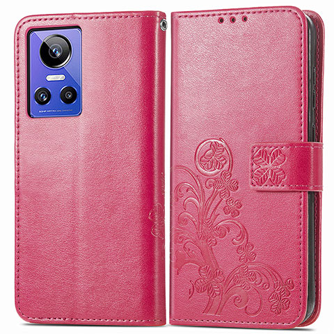 Custodia Portafoglio In Pelle Fiori Cover con Supporto per Realme GT Neo3 5G Rosa Caldo