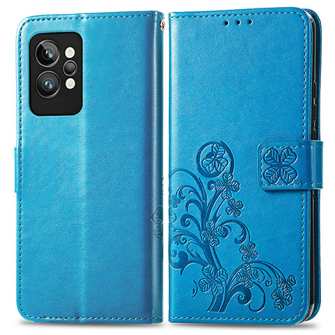 Custodia Portafoglio In Pelle Fiori Cover con Supporto per Realme GT2 Pro 5G Blu