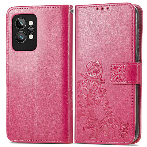 Custodia Portafoglio In Pelle Fiori Cover con Supporto per Realme GT2 Pro 5G Rosa Caldo