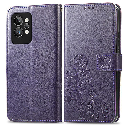 Custodia Portafoglio In Pelle Fiori Cover con Supporto per Realme GT2 Pro 5G Viola