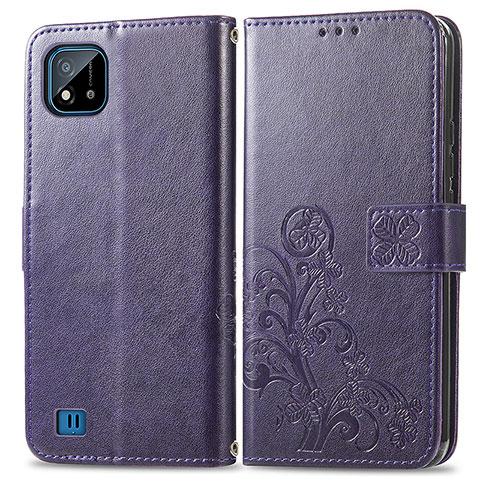 Custodia Portafoglio In Pelle Fiori Cover con Supporto per Realme Narzo 50i Viola