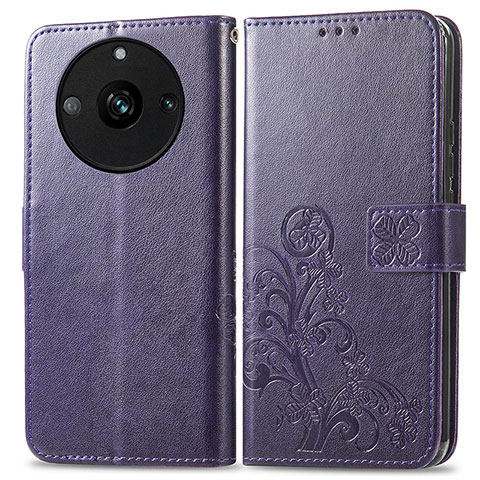 Custodia Portafoglio In Pelle Fiori Cover con Supporto per Realme Narzo 60 5G Viola