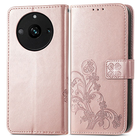 Custodia Portafoglio In Pelle Fiori Cover con Supporto per Realme Narzo 60 Pro 5G Oro Rosa