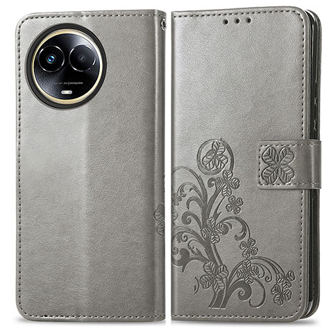 Custodia Portafoglio In Pelle Fiori Cover con Supporto per Realme V50s 5G Grigio