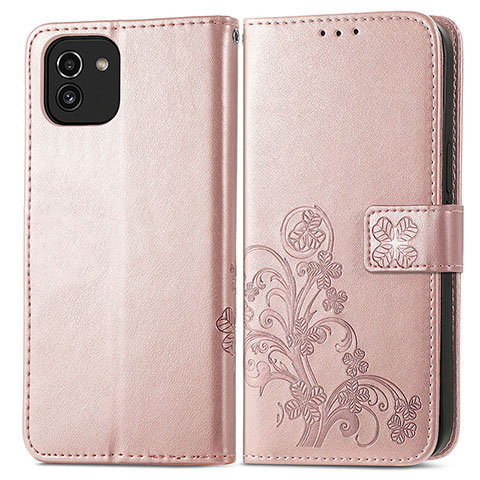 Custodia Portafoglio In Pelle Fiori Cover con Supporto per Samsung Galaxy A03 Rosa