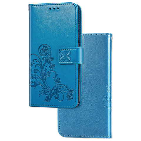 Custodia Portafoglio In Pelle Fiori Cover con Supporto per Samsung Galaxy A03s Blu