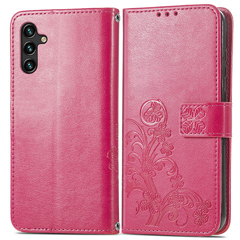 Custodia Portafoglio In Pelle Fiori Cover con Supporto per Samsung Galaxy A04s Rosso