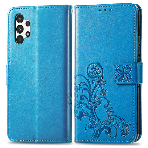 Custodia Portafoglio In Pelle Fiori Cover con Supporto per Samsung Galaxy A13 4G Blu