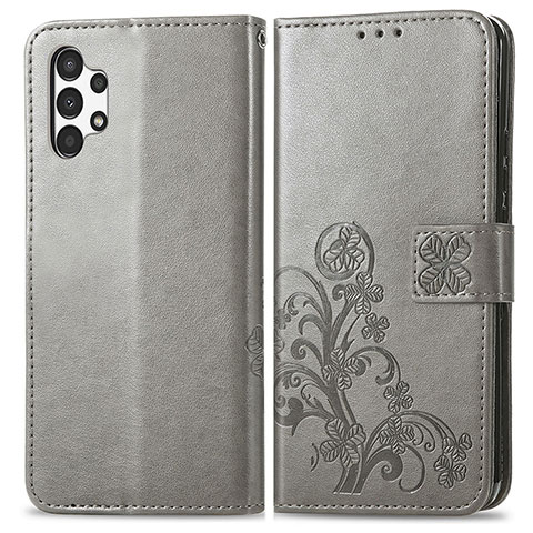 Custodia Portafoglio In Pelle Fiori Cover con Supporto per Samsung Galaxy A13 4G Grigio