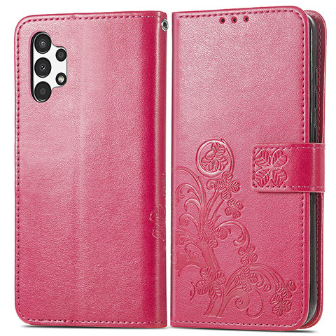 Custodia Portafoglio In Pelle Fiori Cover con Supporto per Samsung Galaxy A13 4G Rosso