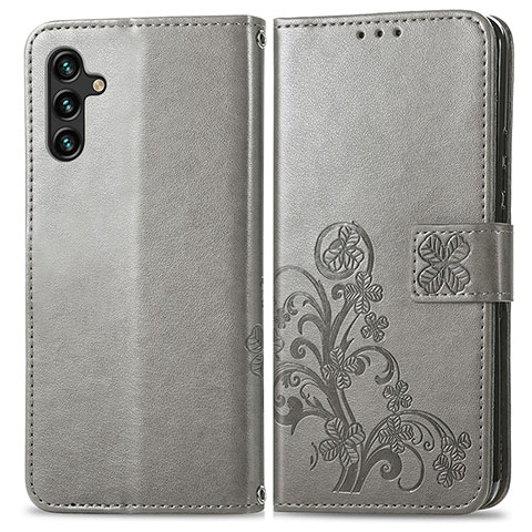 Custodia Portafoglio In Pelle Fiori Cover con Supporto per Samsung Galaxy A13 5G Grigio