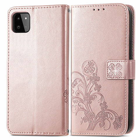 Custodia Portafoglio In Pelle Fiori Cover con Supporto per Samsung Galaxy A22s 5G Rosa