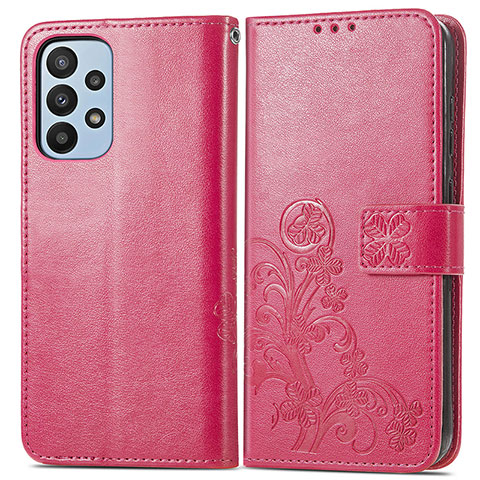 Custodia Portafoglio In Pelle Fiori Cover con Supporto per Samsung Galaxy A23 4G Rosso