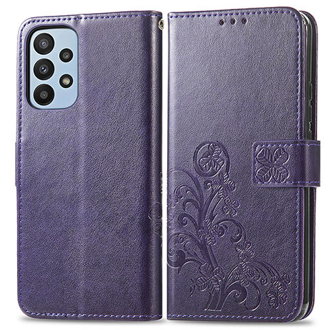 Custodia Portafoglio In Pelle Fiori Cover con Supporto per Samsung Galaxy A23 4G Viola