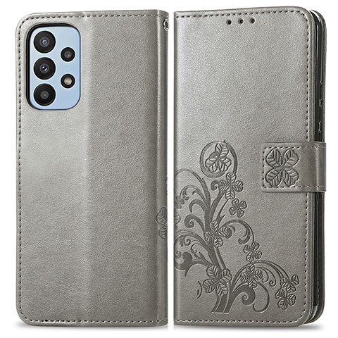 Custodia Portafoglio In Pelle Fiori Cover con Supporto per Samsung Galaxy A23 5G Grigio