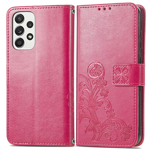 Custodia Portafoglio In Pelle Fiori Cover con Supporto per Samsung Galaxy A33 5G Rosso