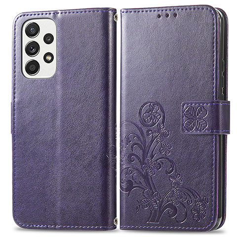 Custodia Portafoglio In Pelle Fiori Cover con Supporto per Samsung Galaxy A33 5G Viola