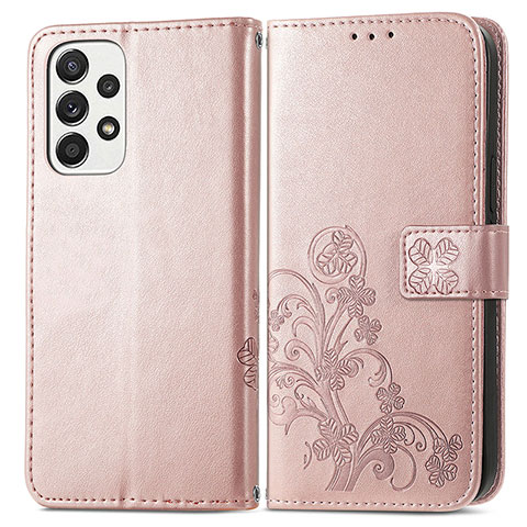 Custodia Portafoglio In Pelle Fiori Cover con Supporto per Samsung Galaxy A53 5G Rosa